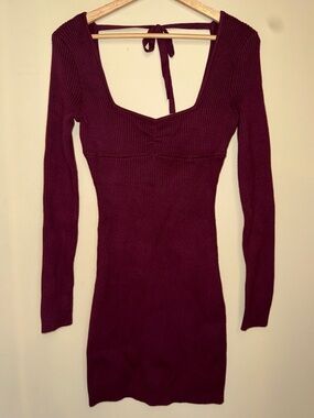 A&F Long Sleeve Ribbed Bodycon Dress in Burgundy